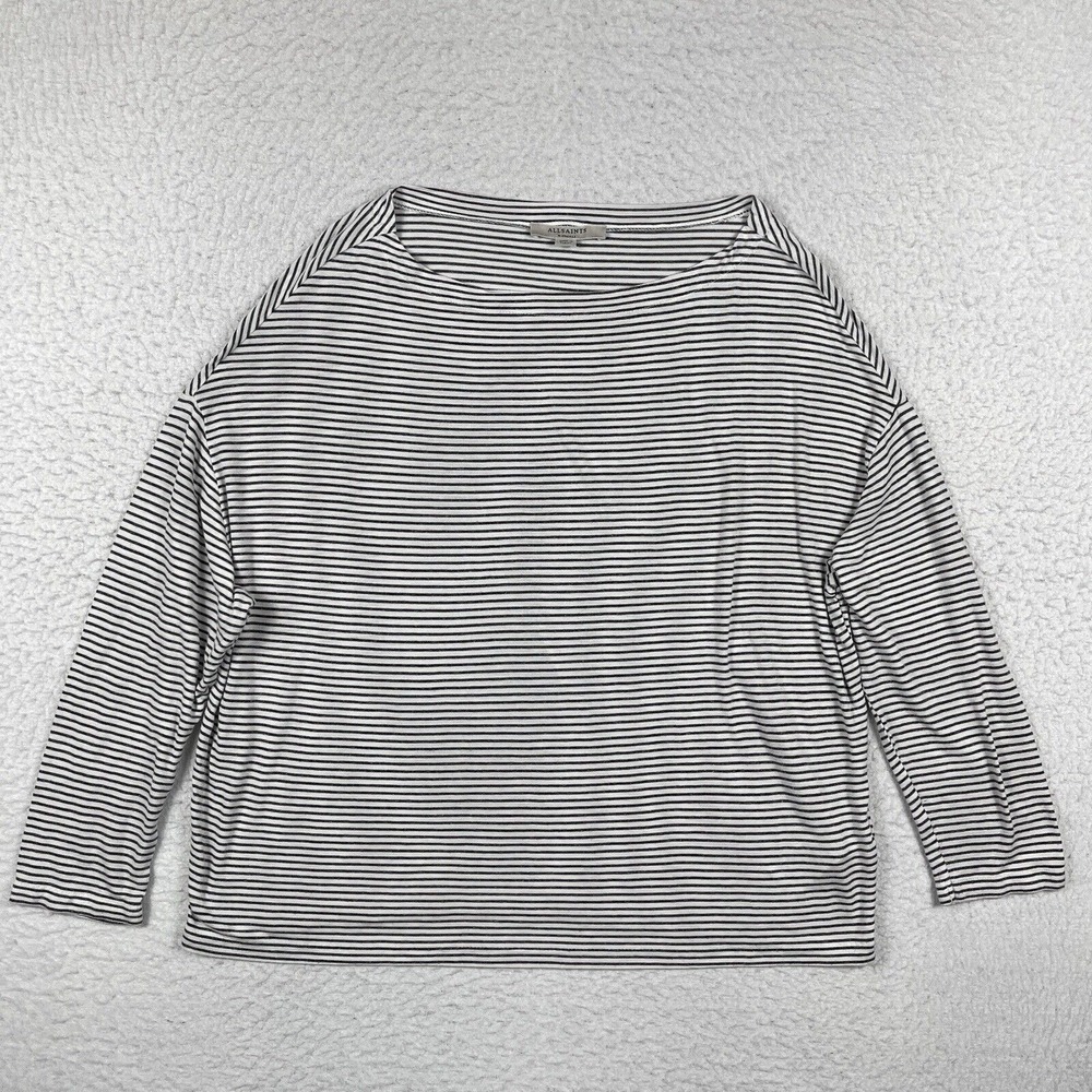 Allsaints Shirt Womens XS White Black Striped Rite Tee Oversized Casual Career